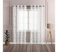 Delien Rideau en voile dévoré avec motif sarments - Transparent - Avec œillets - Pour salon - 140 x 225 cm - Blanc - 1 pièce
