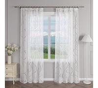 Delien Rideau transparent dévoré avec galon fronceur moderne « Vagues » - Pour fenêtre et salon - 1 pièce - Blanc - l x H : 140 x 245 cm