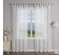 Delien Rideau transparent dévoré avec passants moderne « vagues » pour fenêtre, salon, panneau, avec motif ondulé, 1 pièce, blanc, l x H 140 x 175 cm