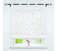 Delien Store bateau transparent avec passants - Rideau court à passants - Moderne - Motif papillon - Pour cuisine, fenêtre, salon - 1 pièce (l x H) - 60 x 150 cm, argenté