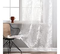 Delien Voile Dévoré Avec Motif Feuilles - Rideau Transparent de Salon Avec Galon Fronceur - 140 x 175 cm (l x H) - Blanc - 1 Pièce