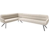 Banc-de-salle-à-manger Taya-Flex 285x190 cm bou rème-blanc pied croisé angulaire noir ressort ensaché liens