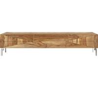 DeLife Buffet TV Wyatt Sheesham Naturel 175 cm 2 Portes 1 abattant Pied Ovale INOX Lowboard