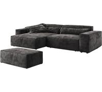 Canapé d'angle Sirpio XL 270x170 cm Microfibre Noir Recamiere variable avec Tabouret