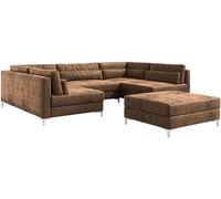 Canapé-panoramique Elio 300x185 cm simili cuir vintage marron antique avec pouf