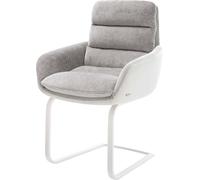 Cantilever Abelia-Flex avec accoudoirs tissu mixte cuir de vache blanc-gris argenté pied cantilever plat blanc