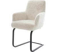 DeLife Chaise-à-Bascule Heira-Flex avec accoudoirs Pied Cantilever Plat Noir Peluche crème-Blanc Resorts ensachés