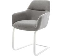 DeLife Chaise-à-Bascule Pejo-Flex Pied Cantilever Plat Blanc Tissu structuré Doux Gris Resorts ensachés