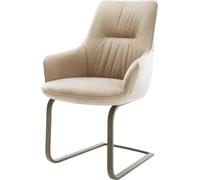 DeLife Chaise-à-Bascule Zelia-Flex avec accoudoirs Pied Cantilever Plat Aspect Titane Microfibre Beige Vintage Ressorts ensachés