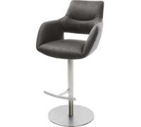 DeLife Chaise-de-Bar Yago-Flex Pied pivotant réglable en Hauteur Acier Inoxydable Microfibre Anthracite Vintage pivotant Ressorts ensachés