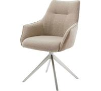 DeLife Chaise-de-Salle-à-Manger Alja-Flex avec accoudoirs Pied croisé Large Acier Inoxydable brossé Tissu Mixte Couleur Boue pivotement sur 360° Ressorts ensachés
