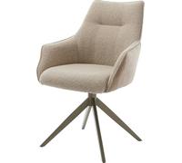 DeLife Chaise-de-Salle-à-Manger Alja-Flex avec accoudoirs Pied croisé Large Aspect Titane Tissu Mixte Couleur Boue pivotement sur 360° Ressorts ensachés