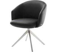 DeLife Chaise-de-Salle-à-Manger Caja-Flex avec accoudoirs Pied croisé Large Acier Inoxydable brossé Cuir de Vache Noir pivotement sur 360° Fonction Bascule Ressorts ensachés