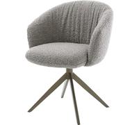 DeLife Chaise-de-Salle-à-Manger Caja-Flex Pied croisé Large Aspect Titane bouclé Gris argenté pivotement sur 360° Fonction Bascule Ressorts ensachés