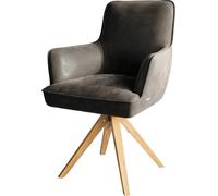 DeLife Chaise-de-Salle-à-Manger Heira-Flex avec accoudoirs Pied en Bois Angulaire Naturel microvelours Anthracite Vintage pivotement sur 180° Ressorts ensachés