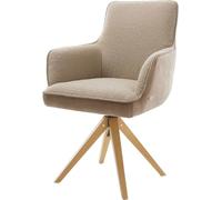 DeLife Chaise-de-Salle-à-Manger Heira-Flex avec accoudoirs Pied en Bois Angulaire Naturel Tissu Mixte Couleur Boue pivotement sur 180° Ressorts ensachés
