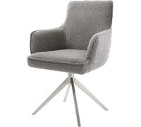 Chaise-pivotante Heira-Flex bouclé gris argenté pied croisé large acier inoxydable brossé pivotement sur 360° fonction bascule ressorts ensachés