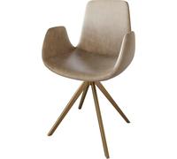 DeLife Chaise-de-Salle-à-Manger Ilia-Flex avec accoudoirs Pied croisé Angulaire Or microvelours Beige Vintage pivotement sur 180°