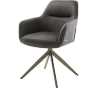 DeLife Chaise-de-Salle-à-Manger Pejo-Flex Pied croisé Large Aspect Titane microvelours Anthracite Vintage pivotement sur 360° Fonction Bascule Ressorts ensachés
