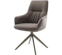 DeLife Chaise-de-Salle-à-Manger Zelia-Flex avec accoudoirs Pied croisé Large Aspect Titane Tissu structuré Doux Taupe pivotement sur 360° Fonction Bascule Ressorts ensachés