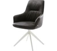 DeLife Chaise-de-Salle-à-Manger Zelia-Flex avec accoudoirs Pied croisé Large Blanc Microfibre Antracite Vintage pivotement sur 360° Fonction Bascule Ressorts ensachés