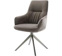 DeLife Chaise-de-Salle-à-Manger Zelia-Flex avec accoudoirs Pied croisé Large grafiete Tissu structuré Doux Taupe pivotement sur 360° Fonction Bascule Ressorts ensachés