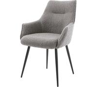 DeLife Chaise-rembourrée Alja-Flex avec accoudoirs 4 Pieds Coniques Noir bouclé Gris argenté Ressorts ensachés