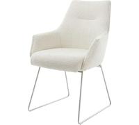 DeLife Chaise-rembourrée Alja-Flex avec accoudoirs Pied trapèze Acier Inoxydable brossé bouclé Blanc Ressorts ensachés