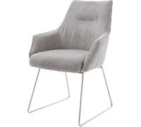 DeLife Chaise-rembourrée Alja-Flex avec accoudoirs Pied trapèze Acier Inoxydable brossé côtelé Gris argenté Ressorts ensachés