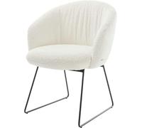 DeLife Chaise-rembourrée Caja-Flex avec accoudoirs Pied trapèze Noir bouclé Blanc Ressorts ensachés