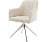 Chaise-de-salle-à-manger Greg-Flex côtelé beige vintage pied croisé large acier inoxydable brossé ressorts ensachés