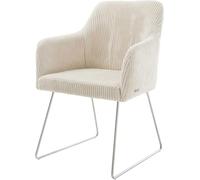 DeLife Chaise-rembourrée Greg-Flex Pied trapèze Acier Inoxydable brossé côtelé Beige Vintage Ressorts ensachés