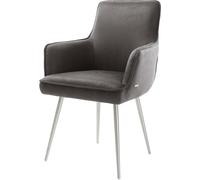 DeLife Chaise-rembourrée Heira-Flex avec accoudoirs 4 Pieds Coniques Acier Inoxydable brossé microvelours Anthracite Vintage Ressorts ensachés
