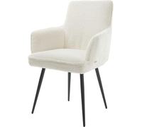 DeLife Chaise-rembourrée Heira-Flex avec accoudoirs 4 Pieds Coniques Noir bouclé Blanc Ressorts ensachés