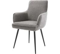 DeLife Chaise-rembourrée Heira-Flex avec accoudoirs 4 Pieds Coniques Noir bouclé Gris argenté Ressorts ensachés
