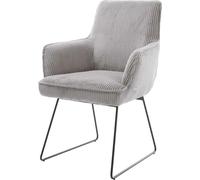 DeLife Chaise-rembourrée Heira-Flex avec accoudoirs Pied trapèze Noir côtelé Gris argenté Ressorts ensachés