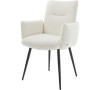 Chaise-de-salle-à-manger Jova-Flex avec accoudoirs bouclé blanc 4 pieds coniques noir ressorts ensachés