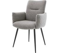 DeLife Chaise-rembourrée Jova-Flex avec accoudoirs 4 Pieds Coniques Noir bouclé Gris argenté Ressorts ensachés
