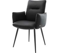 DeLife Chaise-rembourrée Jova-Flex avec accoudoirs 4 Pieds Coniques Noir Cuir de Vache Noir Ressorts ensachés