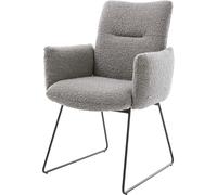 DeLife Chaise-rembourrée Jova-Flex avec accoudoirs Pied trapèze Noir bouclé Gris argenté Ressorts ensachés