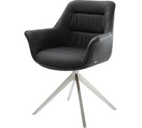 DeLife Chaise-rembourrée Kaira-Flex Pied croisé Large Acier Inoxydable brossé Cuir de Vache Noir