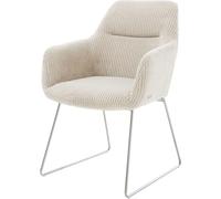 DeLife Chaise-rembourrée Pejo-Flex Pied trapèze Acier Inoxydable brossé côtelé Beige Vintage Ressorts ensachés