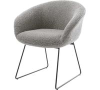 DeLife Chaise-rembourrée Vinka-Flex avec accoudoirs Pied trapèze Noir bouclé Gris argenté Ressorts ensachés