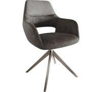 DeLife Chaise-rembourrée Yago-Flex avec accoudoirs Pied croisé Large Acier Inoxydable brossé microvelours Anthracite Vintage Ressorts ensachés