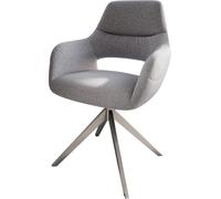 DeLife Chaise-rembourrée Yago-Flex avec accoudoirs Pied croisé Large Acier Inoxydable brossé Tissu texturé Gris Clair Ressorts ensachés
