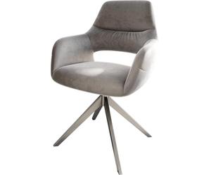 DeLife Chaise-rembourrée Yago-Flex avec accoudoirs Pied croisé Large Acier Inoxydable brossé Velours Gris Ressorts ensachés