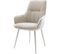 DeLife Chaise-rembourrée Zelia-Flex avec accoudoirs 4 Pieds Coniques Acier Inoxydable Tissu tissé Doux Beige Resorts ensachés
