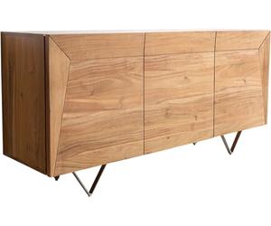 DeLife Commode Kayu Acacia Naturel 145x40x70 cm 3 Portes Pied en V Buffet