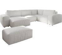 DeLife Grand canapé d'angle Lanzo bou lanc crème 300x210 cm méridienne réversible avec Pouf
