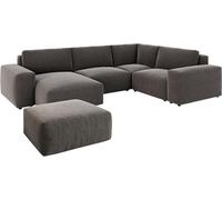 DeLife Grand canapé d'angle Lanzo Microfibre Brun Kaki 300x210 cm méridienne réversible avec Pouf
